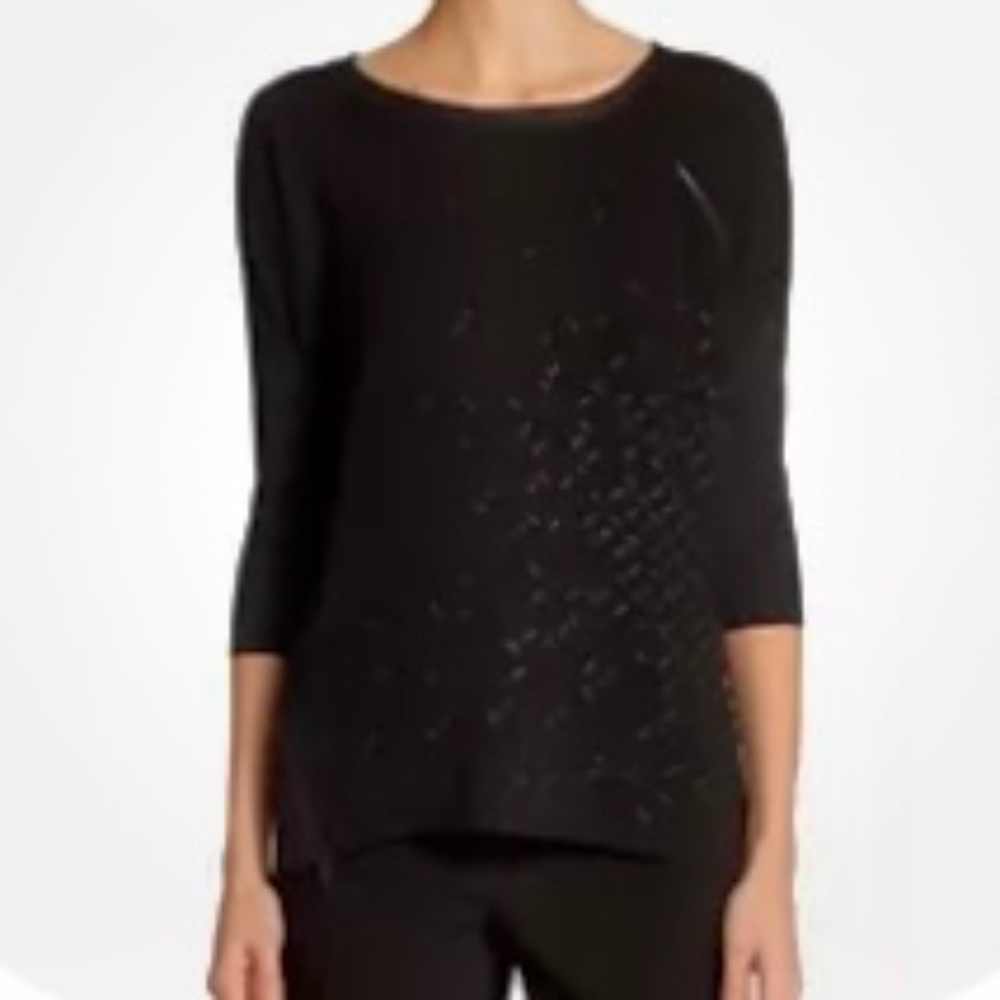 Elie Tahari. The Celeste knit, beaded, zipper, multi-fabric sweater  M-L